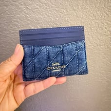Coach CAT70 Slim Id Card Case With Quilting IN denim/Silver/Denim