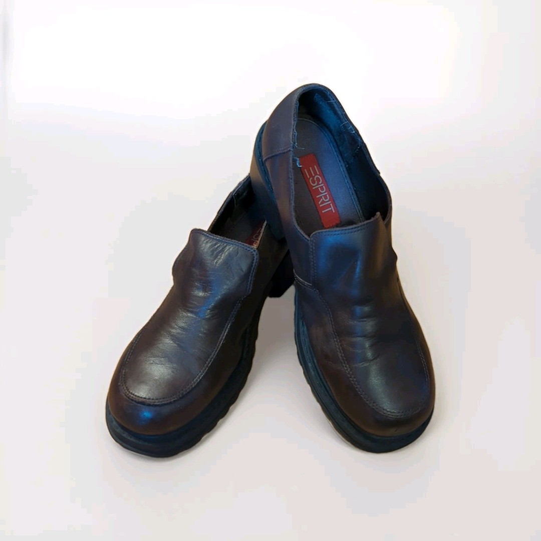 Esprit Broadway Chunky Platform Shoes Loafers Womens 9 Brown Leather Academia