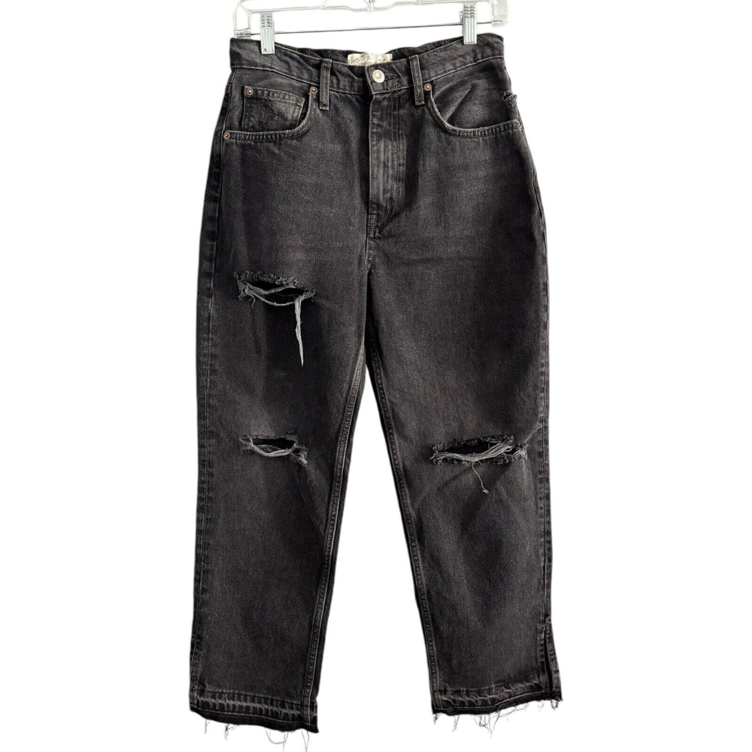 Free People We The Free Black High Waisted Distressed Bootcut Jeans Size 27