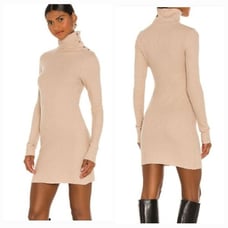 NEW Revolve The Range Stark Jumbo Waffle Knit Turtleneck Mini Dress in Saddle