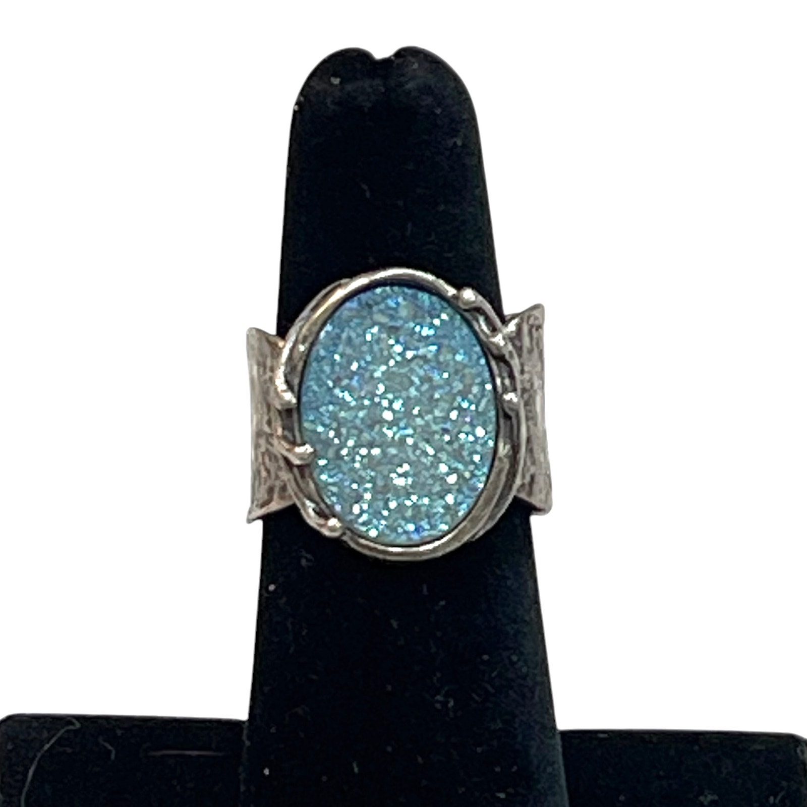 Beautiful ISRAEL 925 Handcrafted SILVER RING Blue Signed RL Size 5