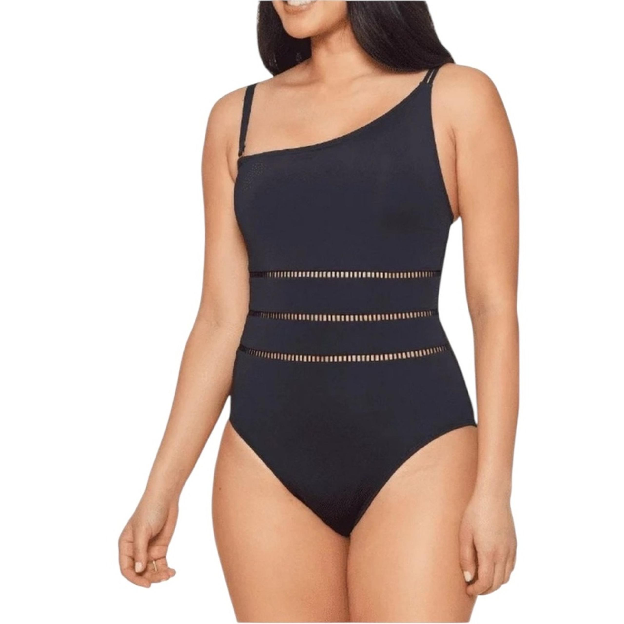 NWOT Bleu Rod Beattie Behind the Seams 1-Shoulder 1-Piece Black Swimsuit - Sz 6