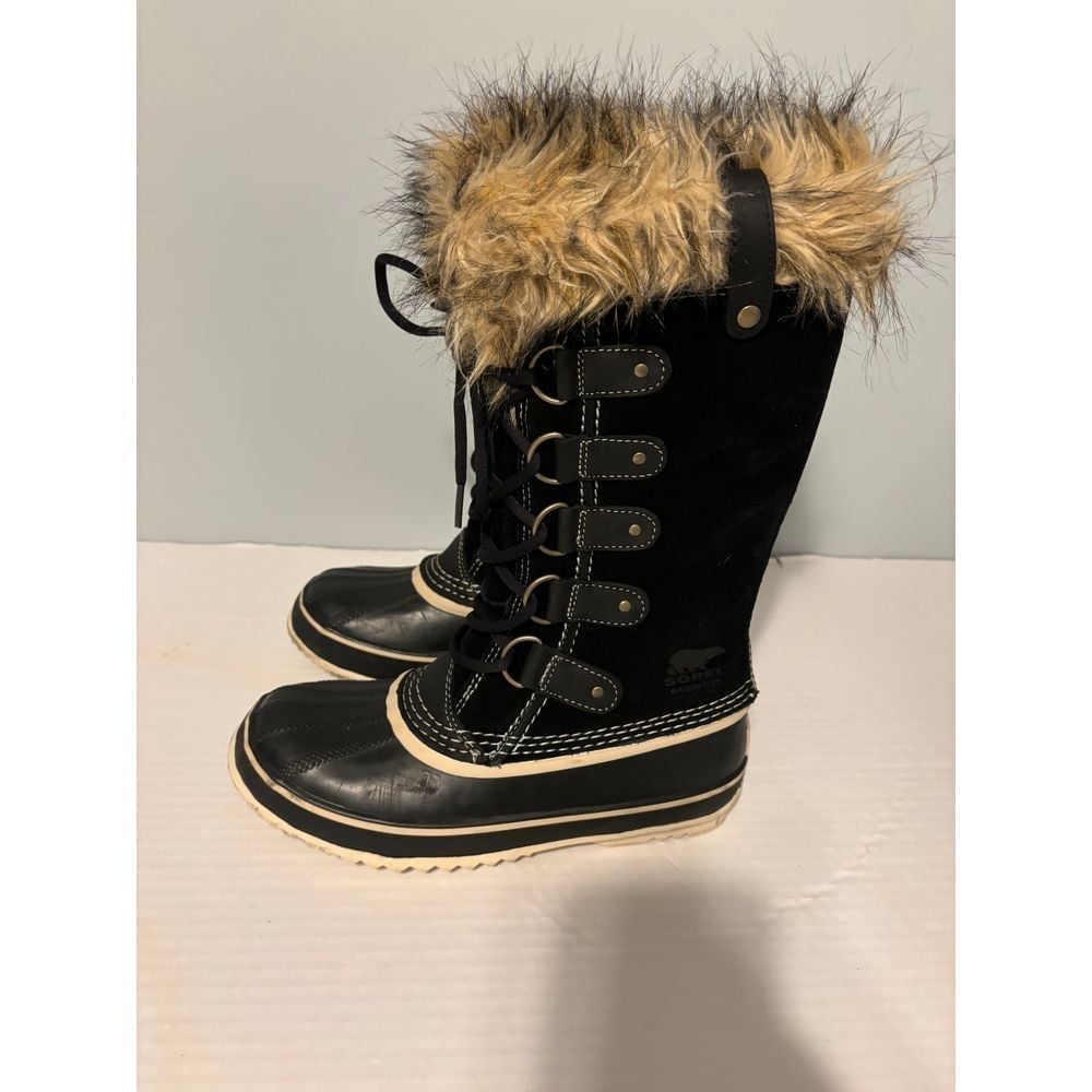 Women's Sorel joan of arctic black with Faux Fur Trim Lace-Up Snow Boots