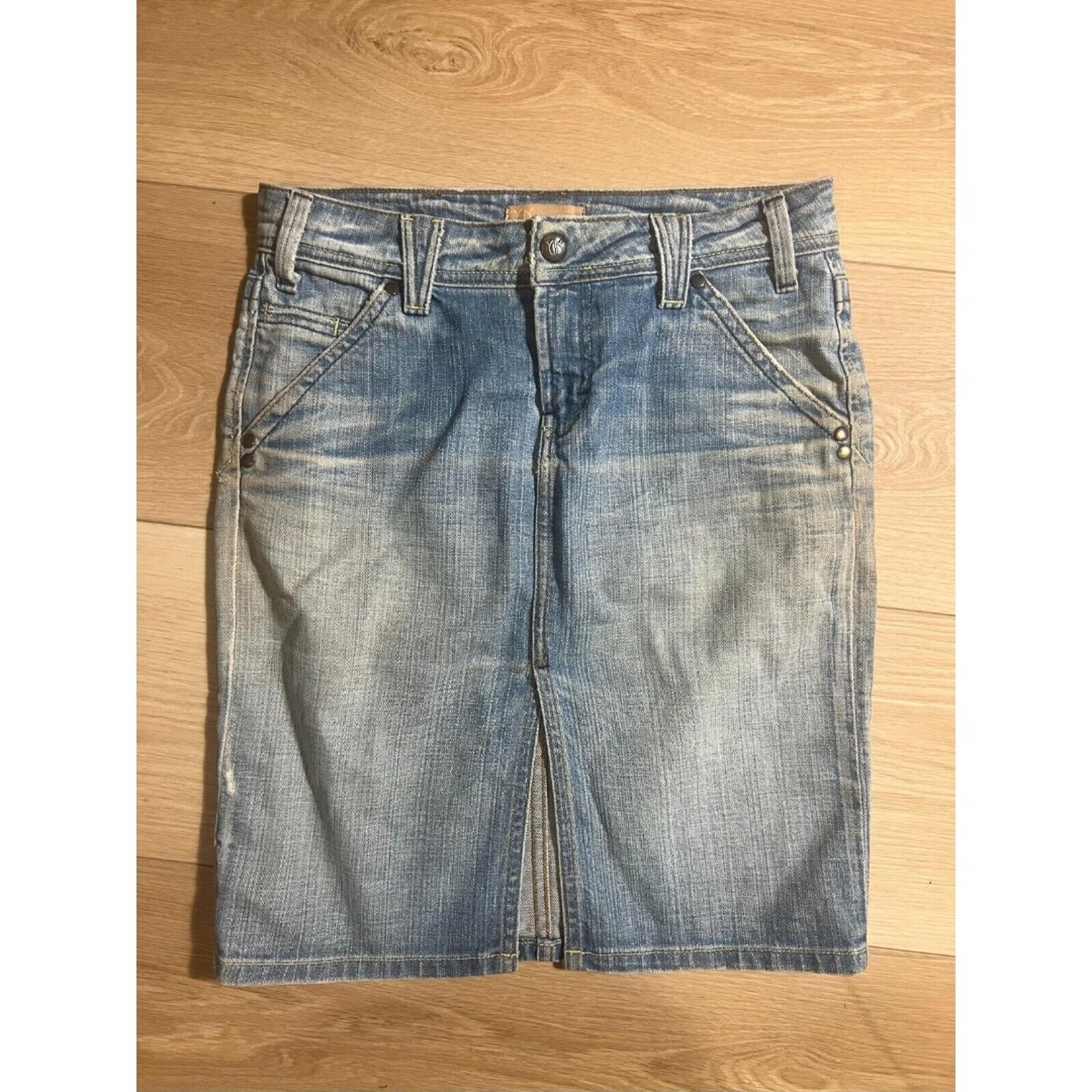 Yanuk Straight Denim Skirt Womens Size 4 Blue Light Wash Front Slit Y2K Casual