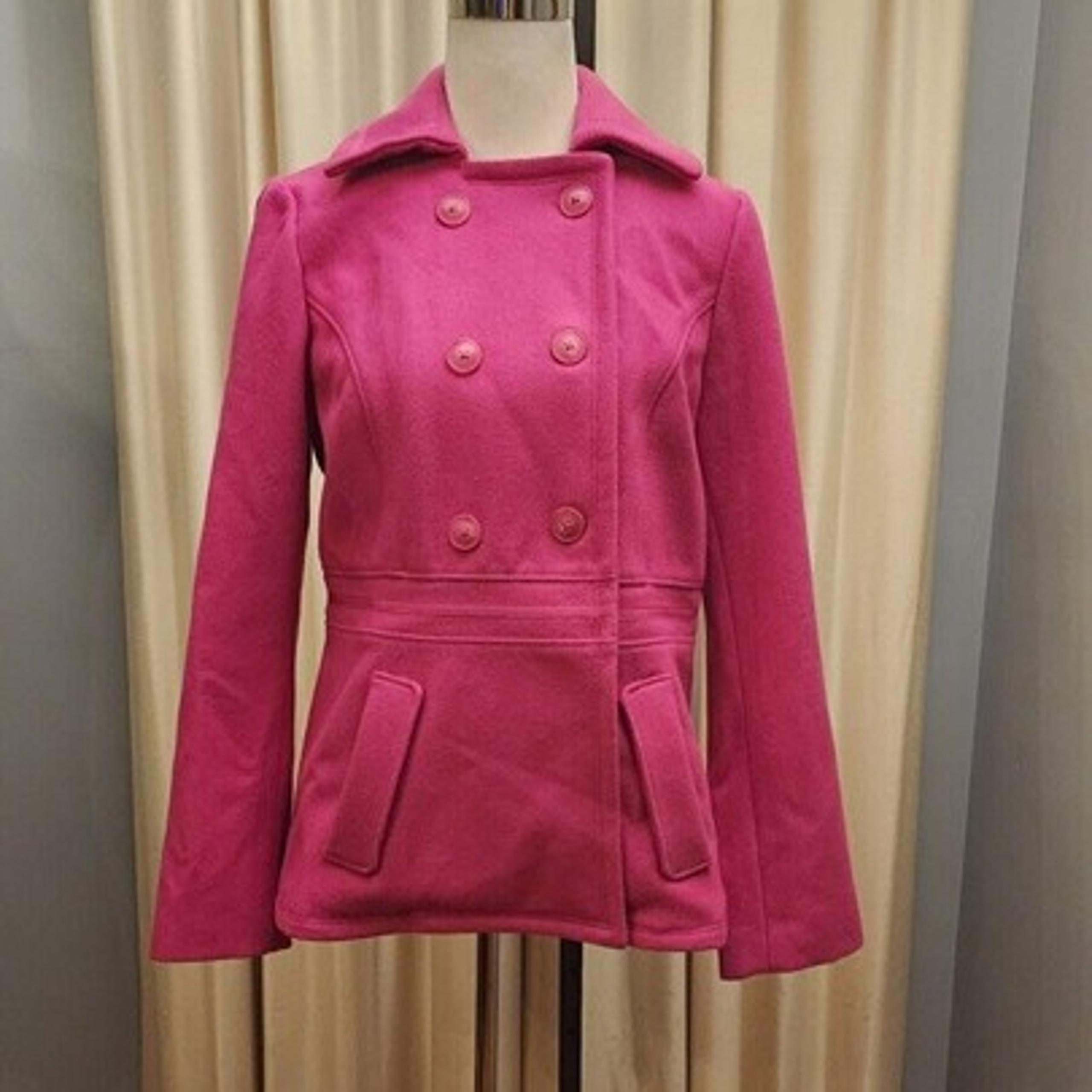 TOMMY HILFIGER Women's M Pink Wool Pea Coat Short Trench Jacket Double Breasted