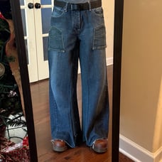 Upcylced- Baggy flared blue jeans with a unique, faded look jeans