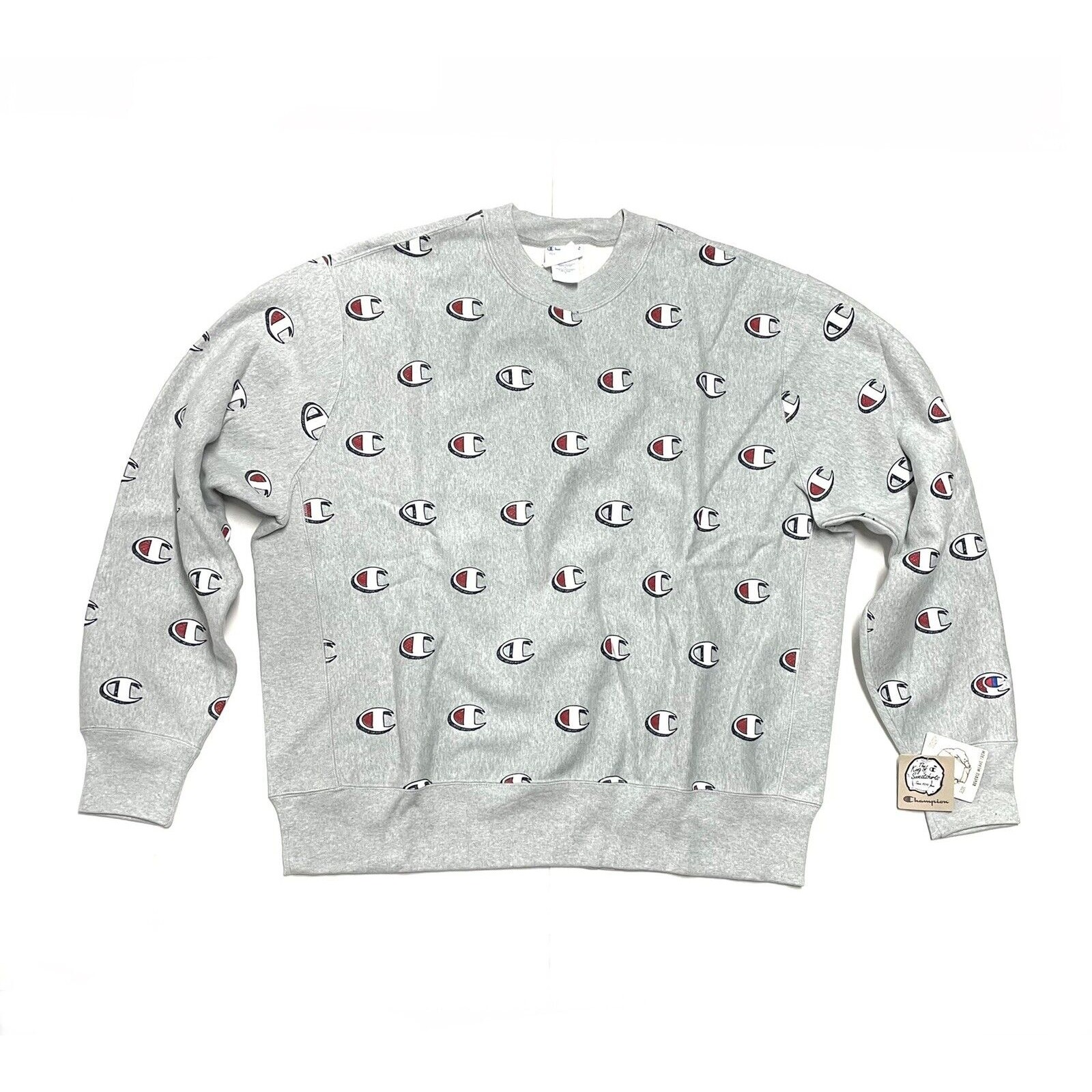 Champion Reverse Weave Men’s Crew Sweatshirt 2XL XXL Scribble Logo NWT Grey