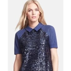 Kate Spade sz L Milo navy sequined SS top
