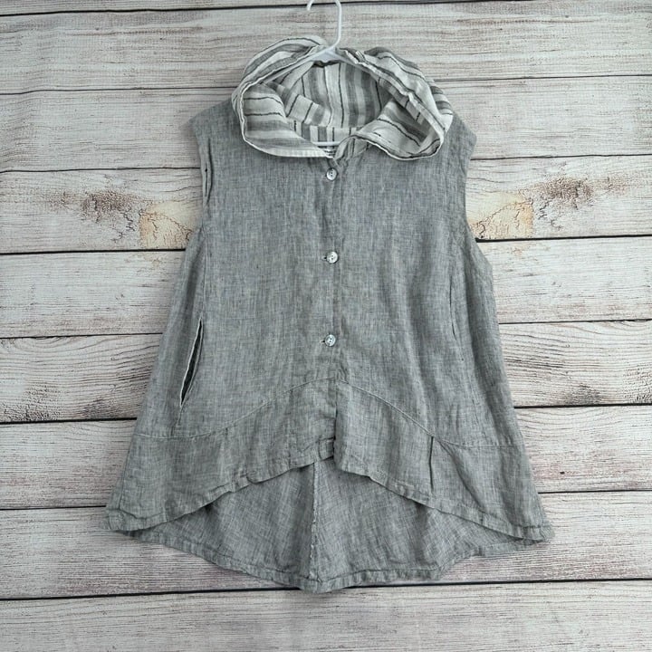 Banana Blue Australia Hooded Sleeveless Linen Vest Shirt Women's Size L Gray