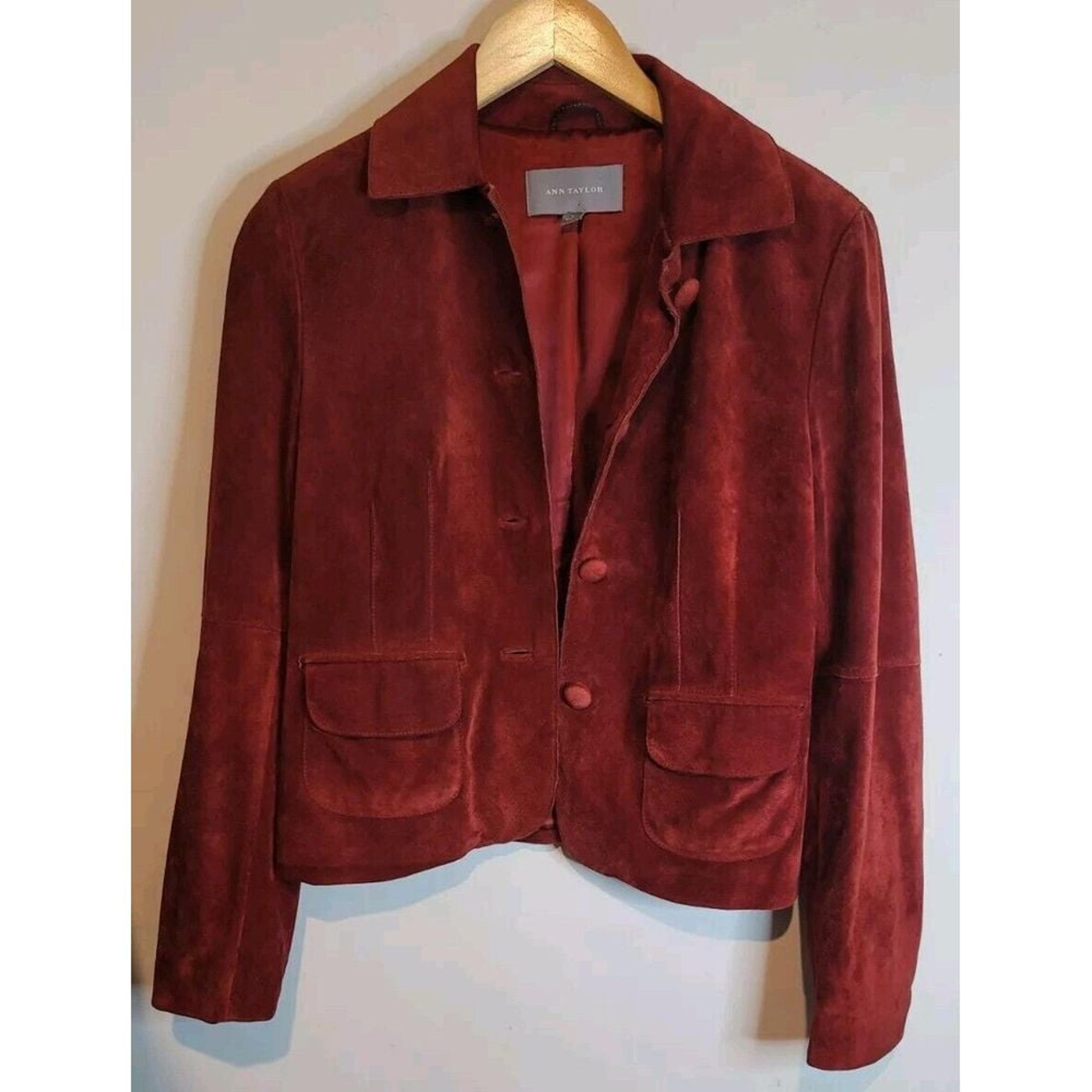 Ann Taylor Jacket Rust Leather Suede Collared Button Front Pockets Lined Size S