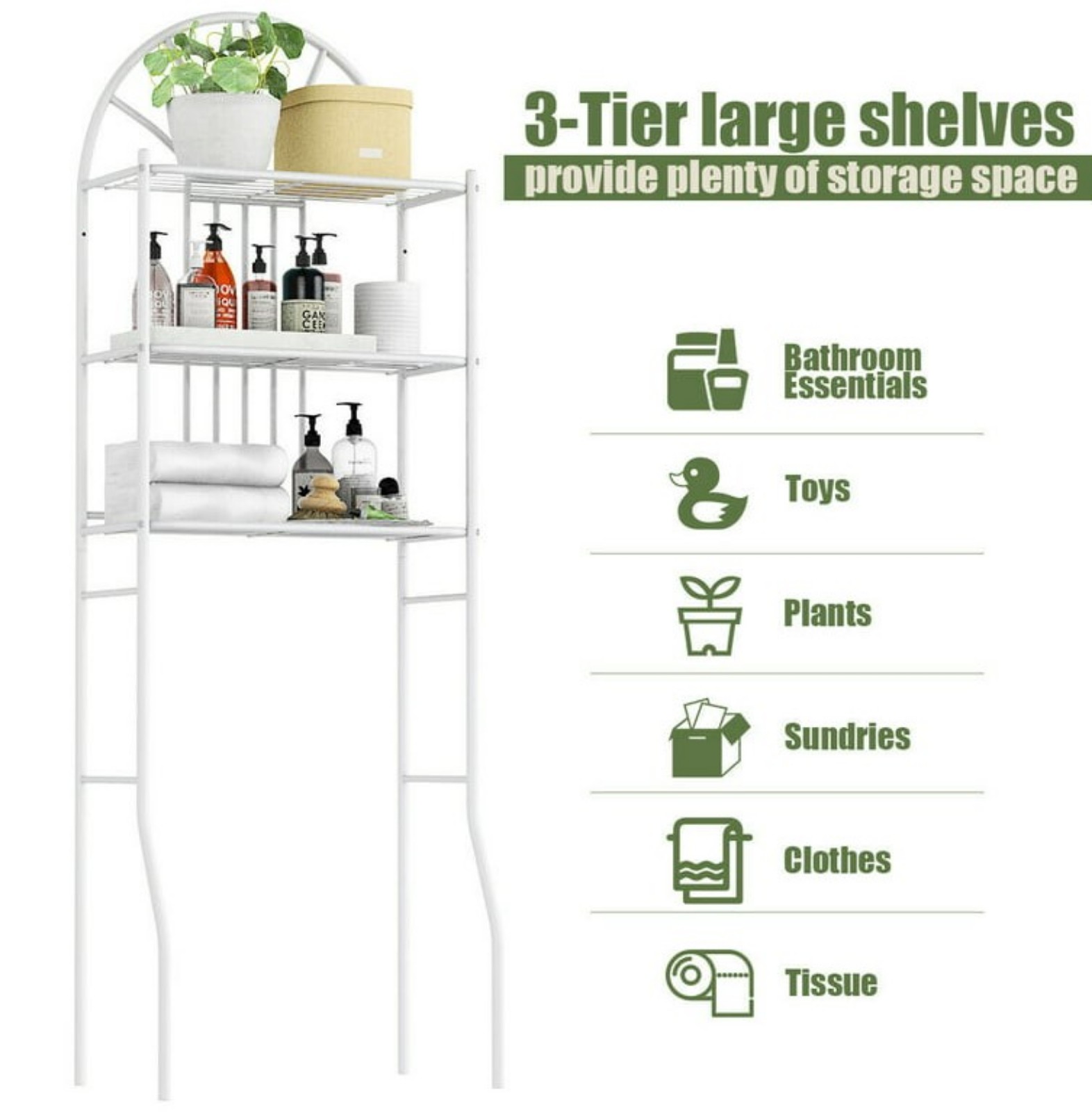 3 Shelf Over The Toilet Bathroom Space Saver Towel Storage Rack Organizer