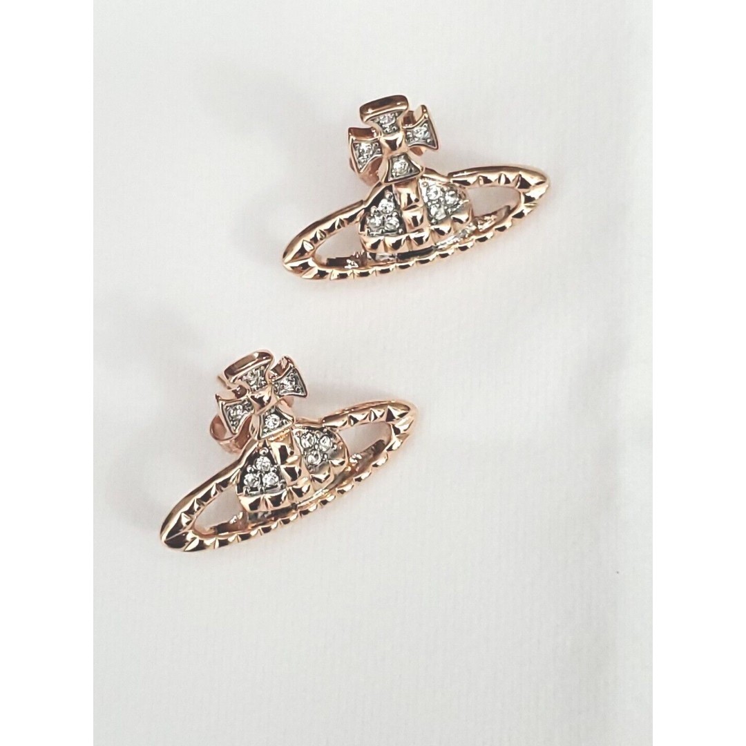 Vivienne Westwood Mayfair Earrings Bas Relief Orb Rose Gold Tone Brass Chrystal