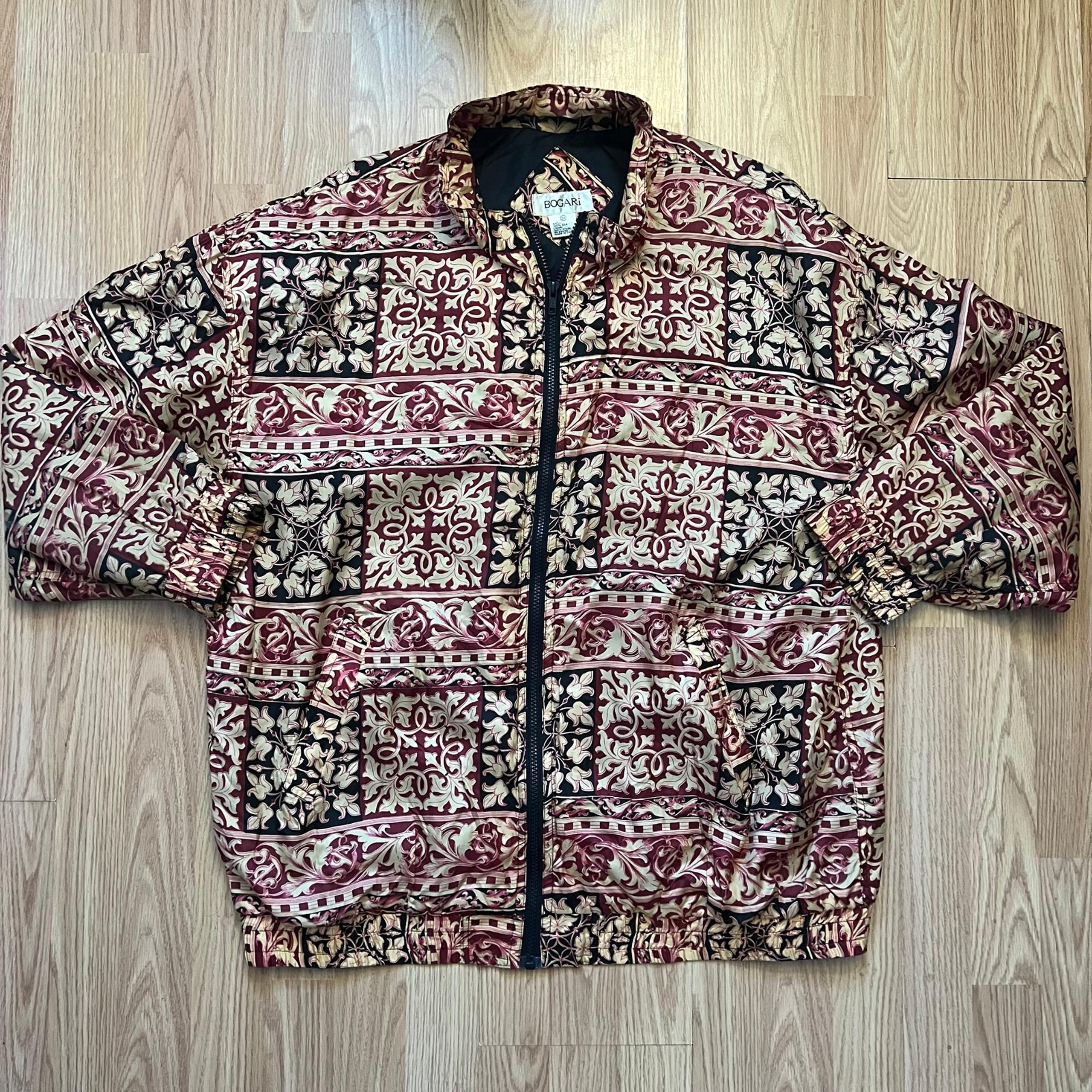Vintage Bogari 100% Silk Windbreaker Bomber Jacket Women’s Size 2X Red Retro Zip