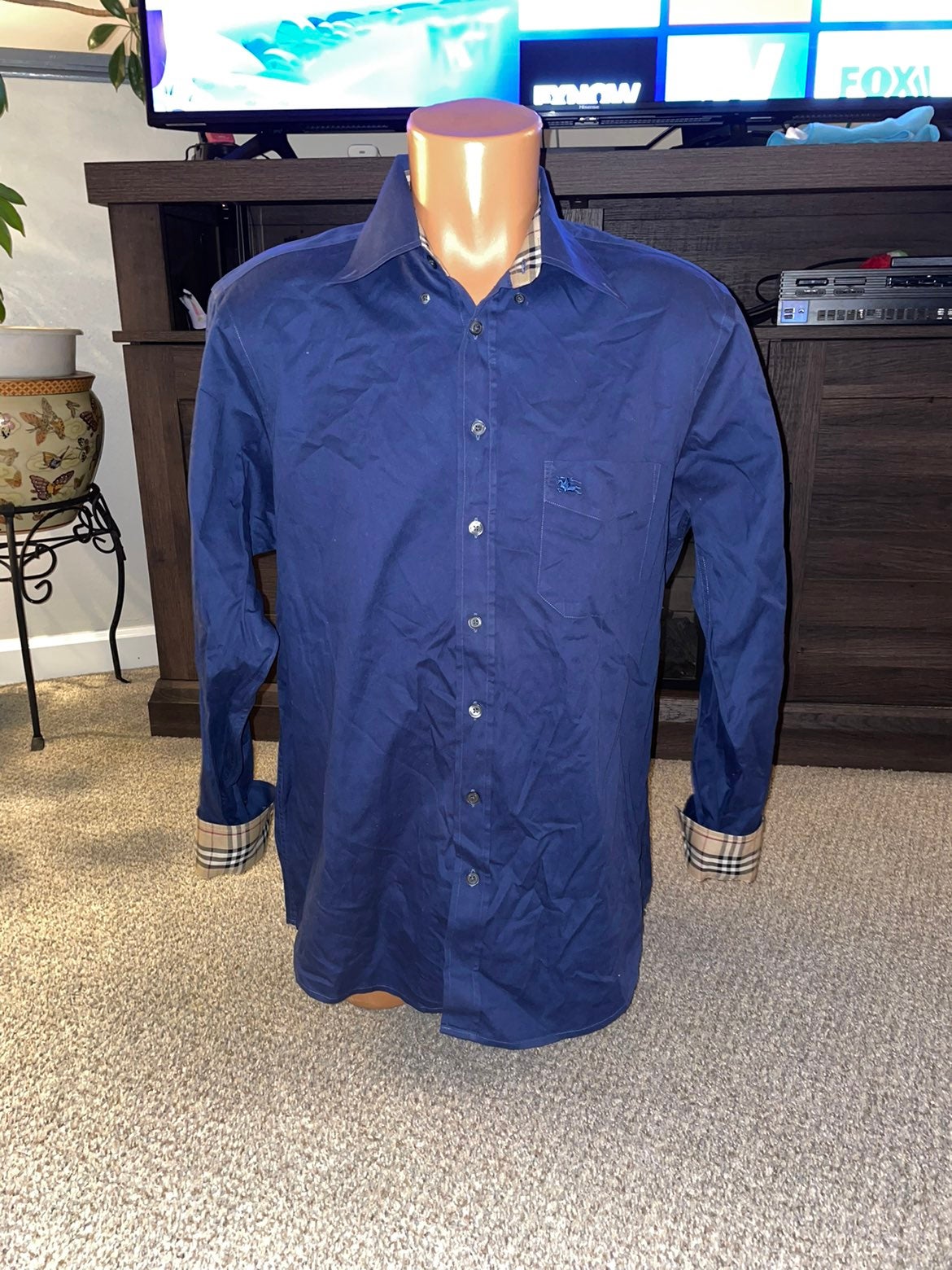 Burberry button front dress shirt large