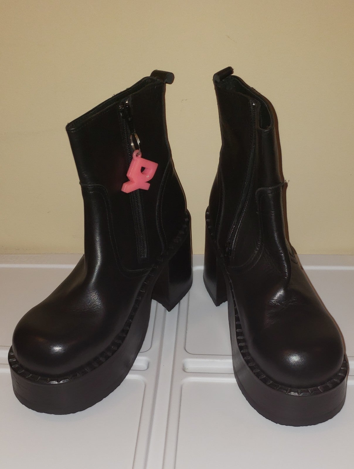 DESTROY Platform Chunky Black Leather Ankle Boots Size 42 EUR / 11-1/2 US Womens