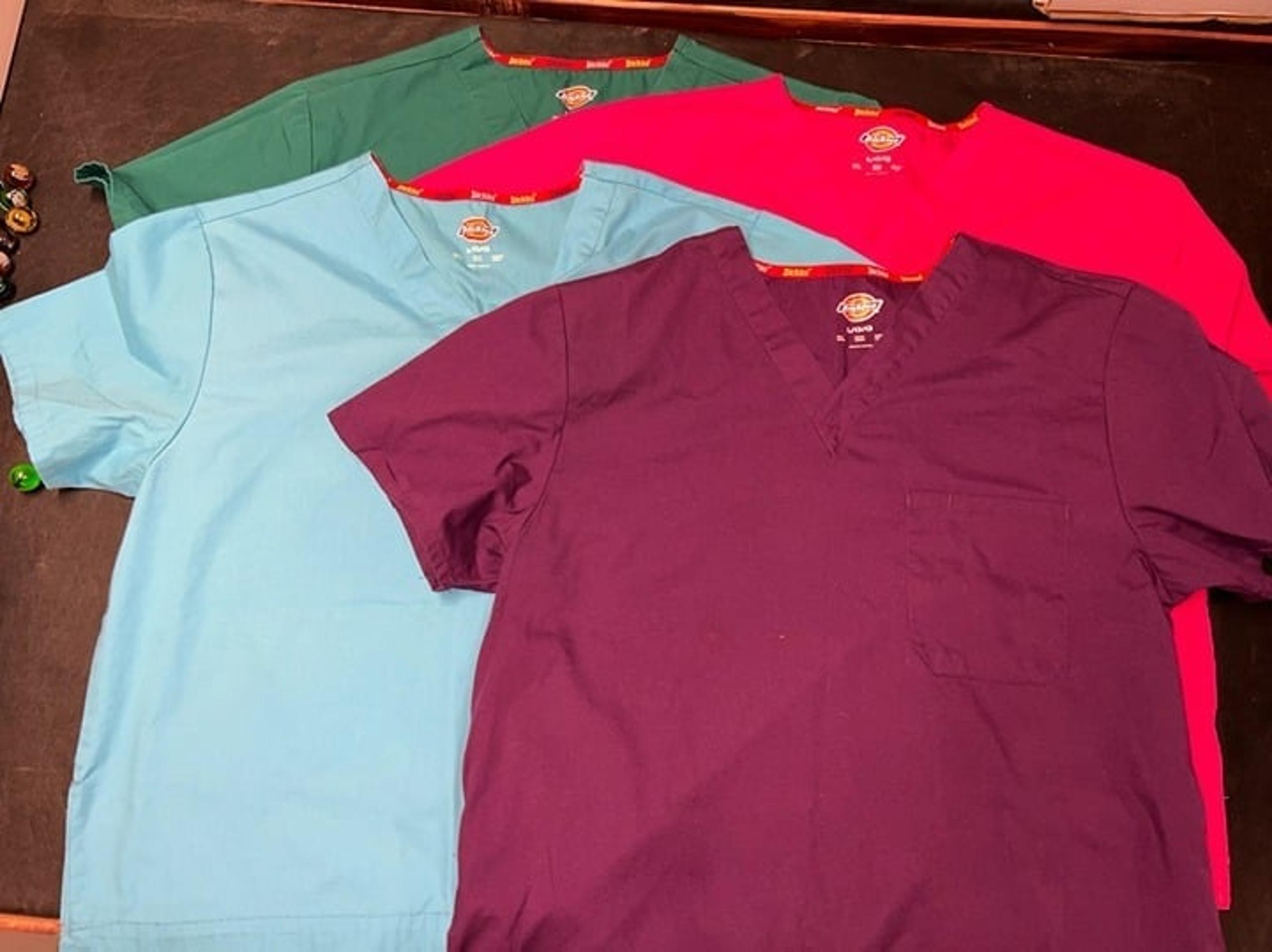 4 Pack Dickies V-neck Short Sleeve Medical Scrub Top, Size L, Uniform Nurse GS36