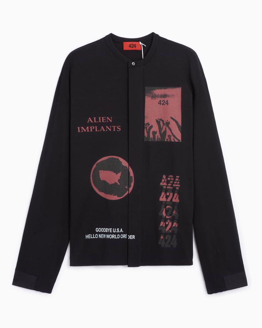 424 Front Button-Up Long Sleeve T-Shirt