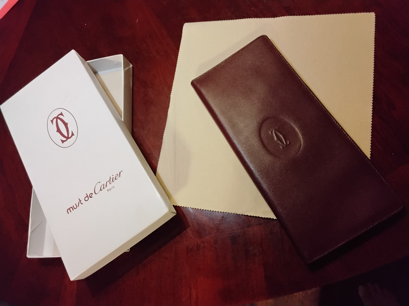 Cartier Burgandy Leather Men's Long Bifold Wallet NIB