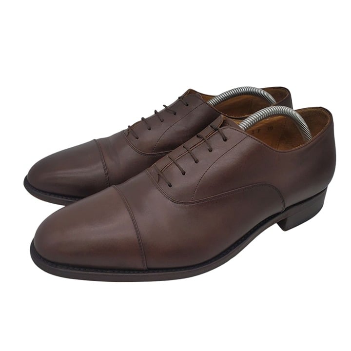 Loding Brown Leather Oxfords Mens Cap Toe Dress Shoes Size US 10 F Goodyear Welt
