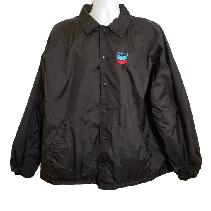 Cardinal Vtg Chevron Windbreaker Jacket Mens Black Size 2XL Pocket Lined