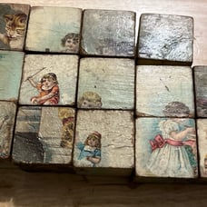 Antique 14 blocks lithograph building blocks 6 side