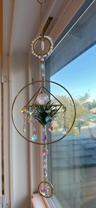 Healing Sphere Pink Love Quartz Crystal Prism Hanging Window Suncatcher Decor