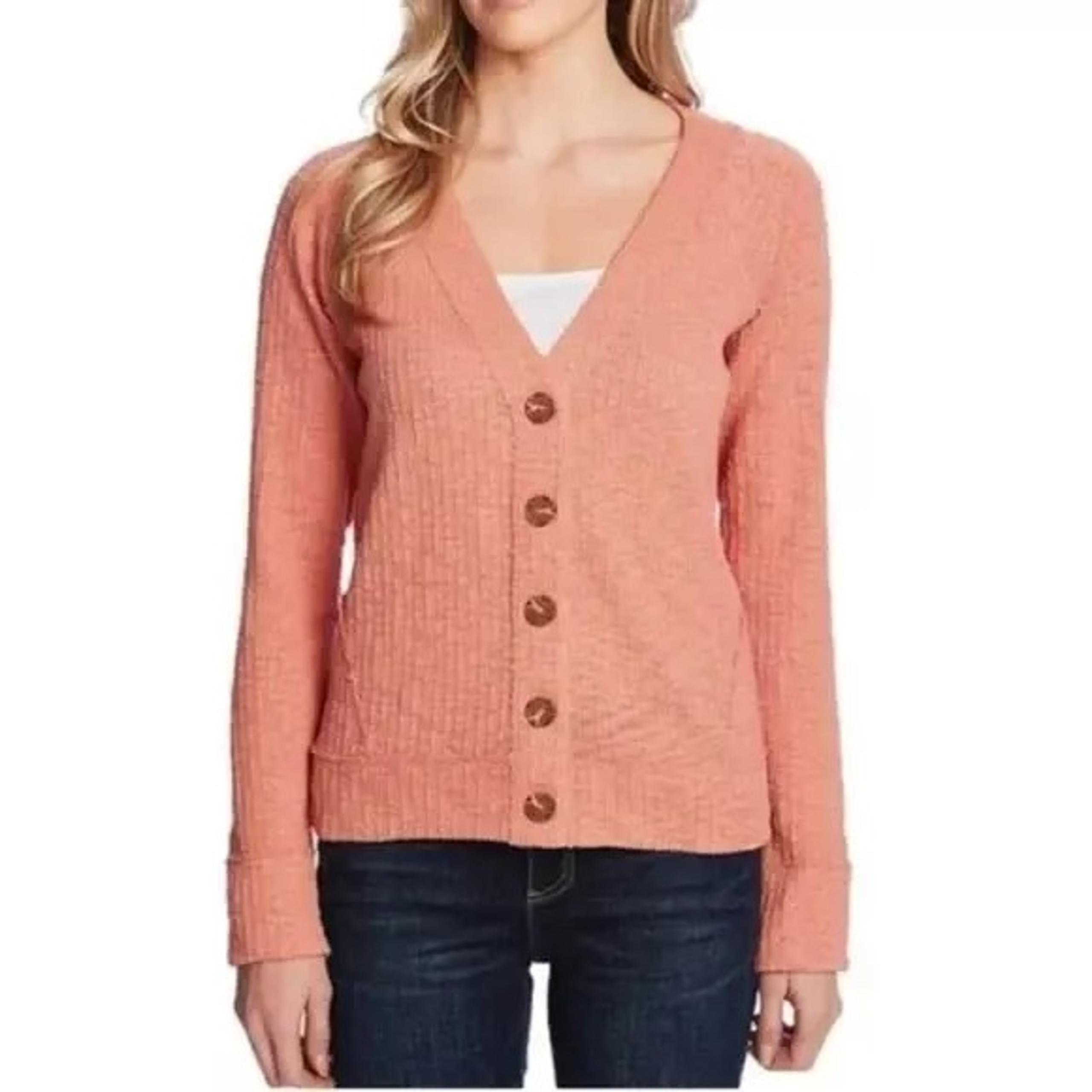 Two by Vince Camuto sz:L Women's Long Sleeve Knit Button Cardigan Sweater Pink