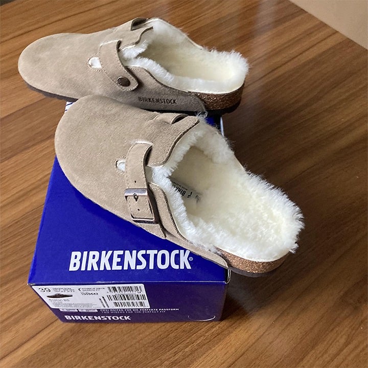 Birkenstock Shearling Suede Leather Taupe Medium/Narrow Size -38