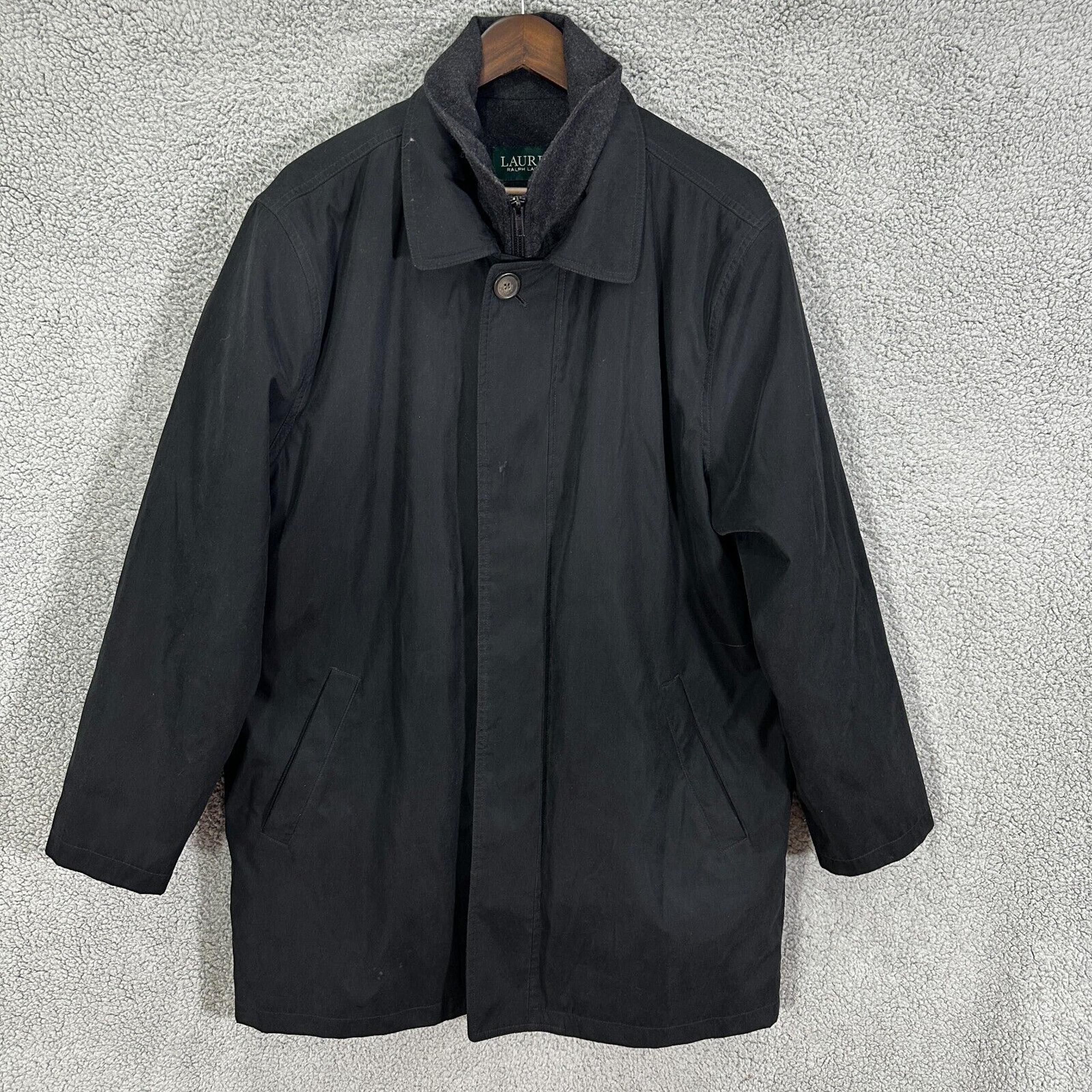 Lauren Ralph Lauren Coat Mens 42R Black Detachable Lining Wool Water Repellant