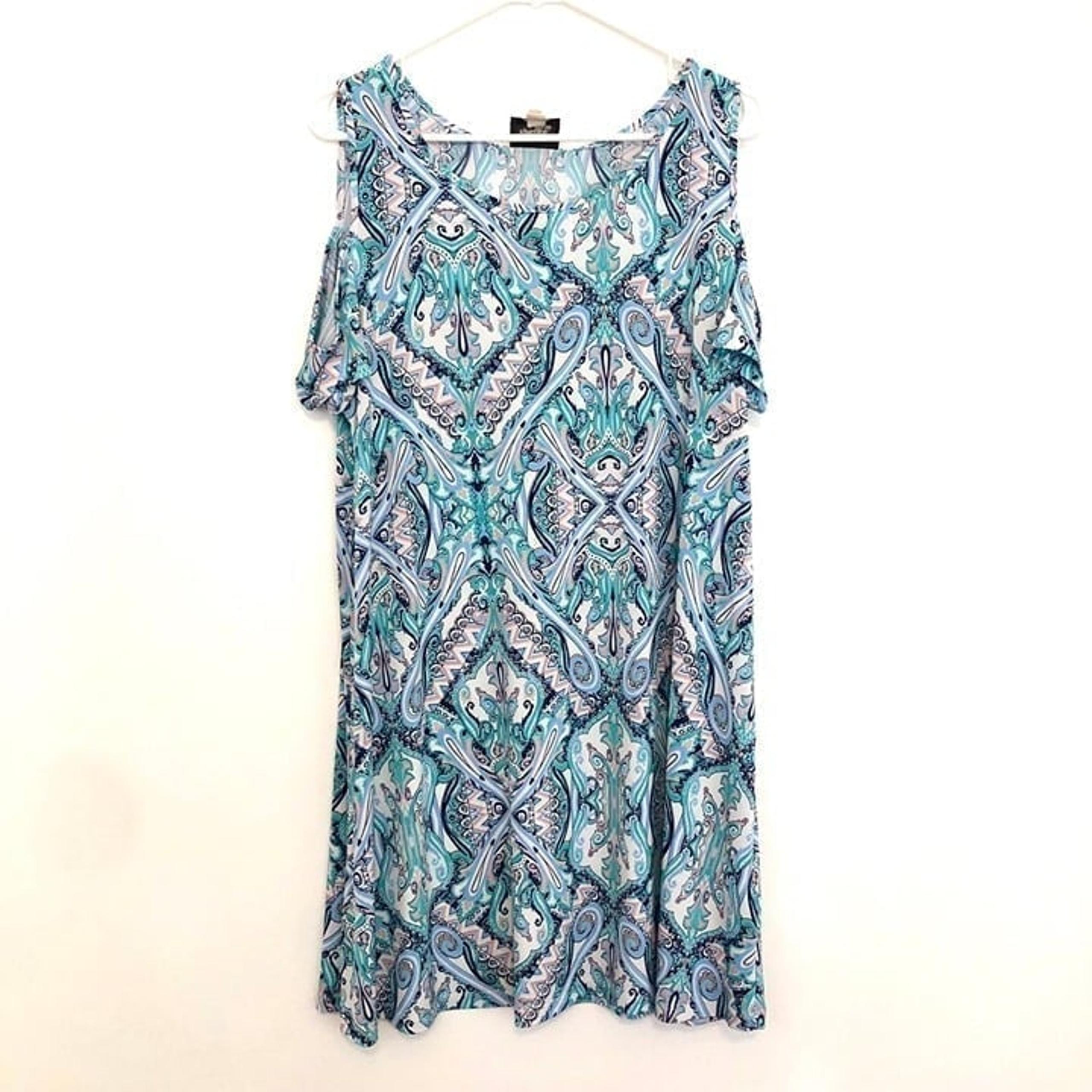 BEIGE BY ECI White Blue Green Navy Pink Paisley Geo Cold Shoulder Shift Dress XL