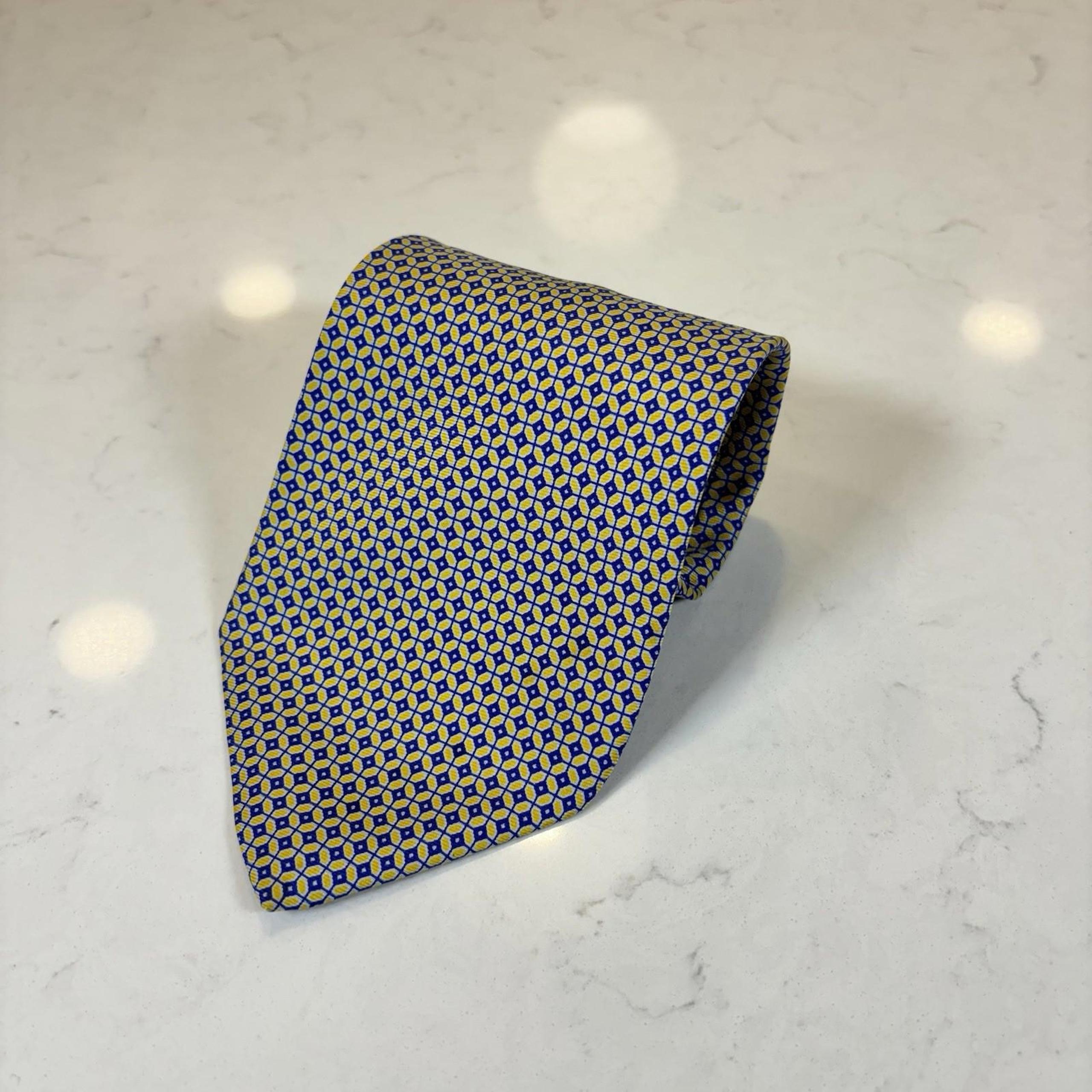 Mens J Crew 100% Silk Tie - Blue And Yellow Mens Dress Tie