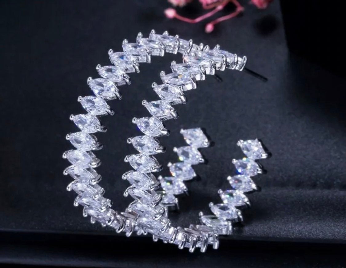 White Sapphire Silver Hoop Earrings