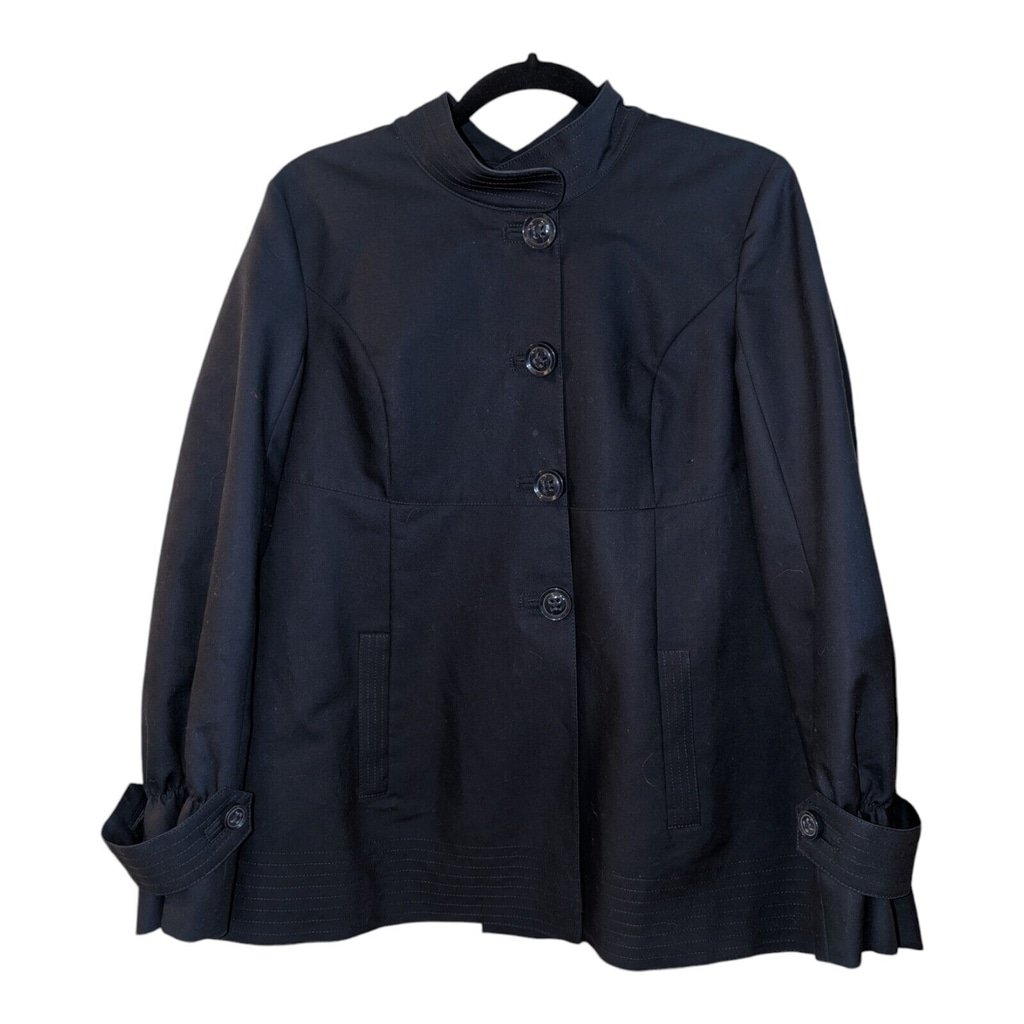 Classic TALBOTS Women's 100% COTTON SWING STYLE Navy Blue Lined Coat 10 Petite