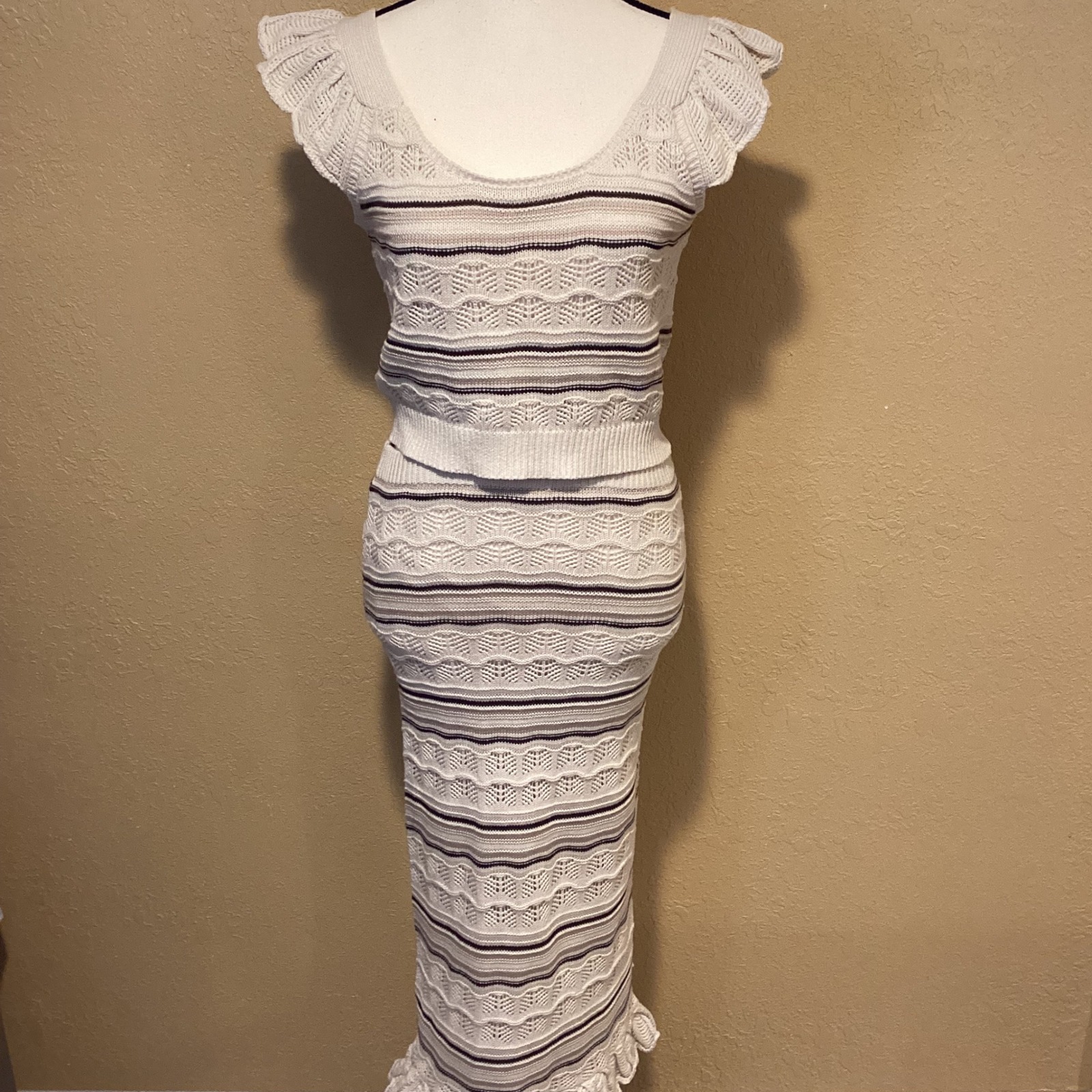 Freshman 1996 2 Piece Knit Set, Skirt=Extra Small, Top=Small, Cream/Beige/Brown