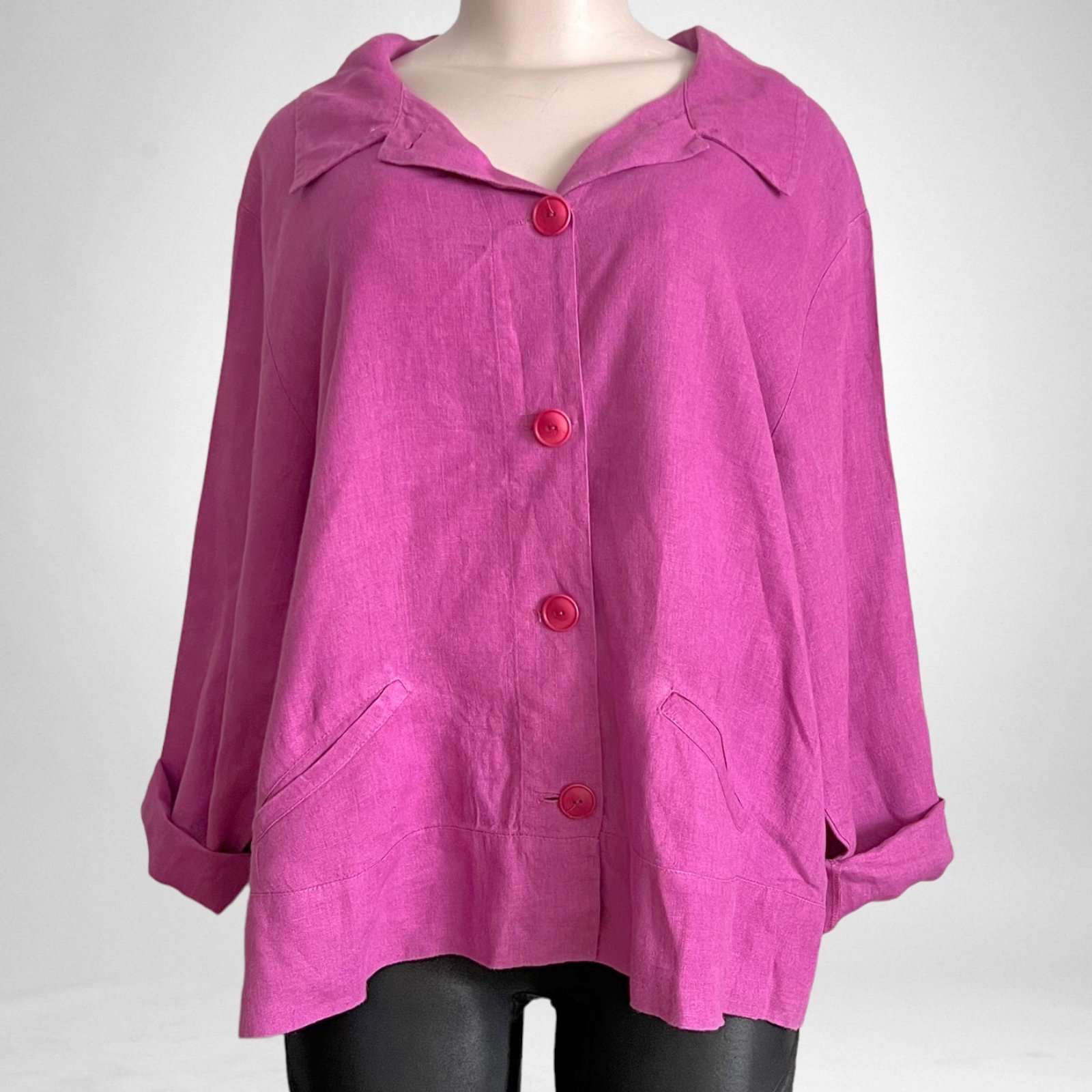 Flax Pure Linen Oversized Button Blazer Magenta SZ M
