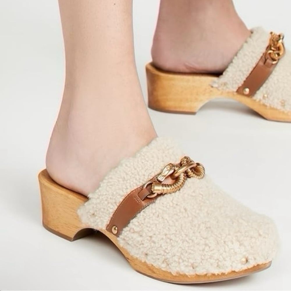 Tory Burch Jessa Shearling Clogs Mules Size 6,5