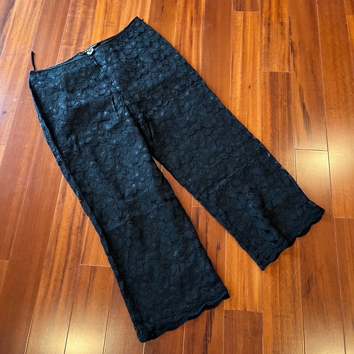 Loranzo Italy Made Black Lace Pants Crop Wide Leg Cotton Viscose Size 42 / Small