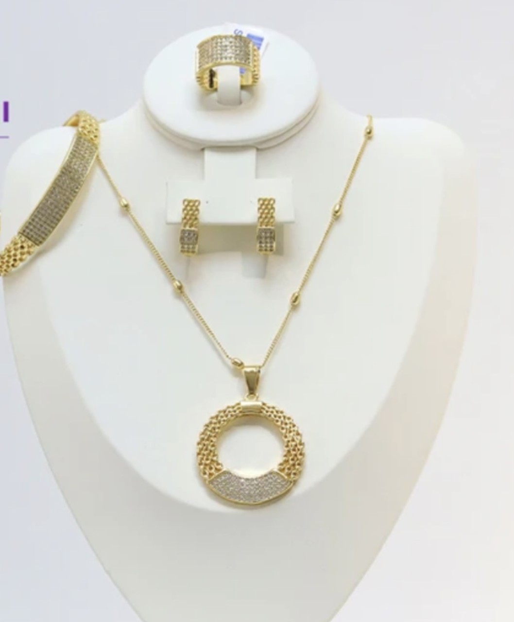 18k Gold Plated CZ Luxe Necklace 4pcs Jewelry Set