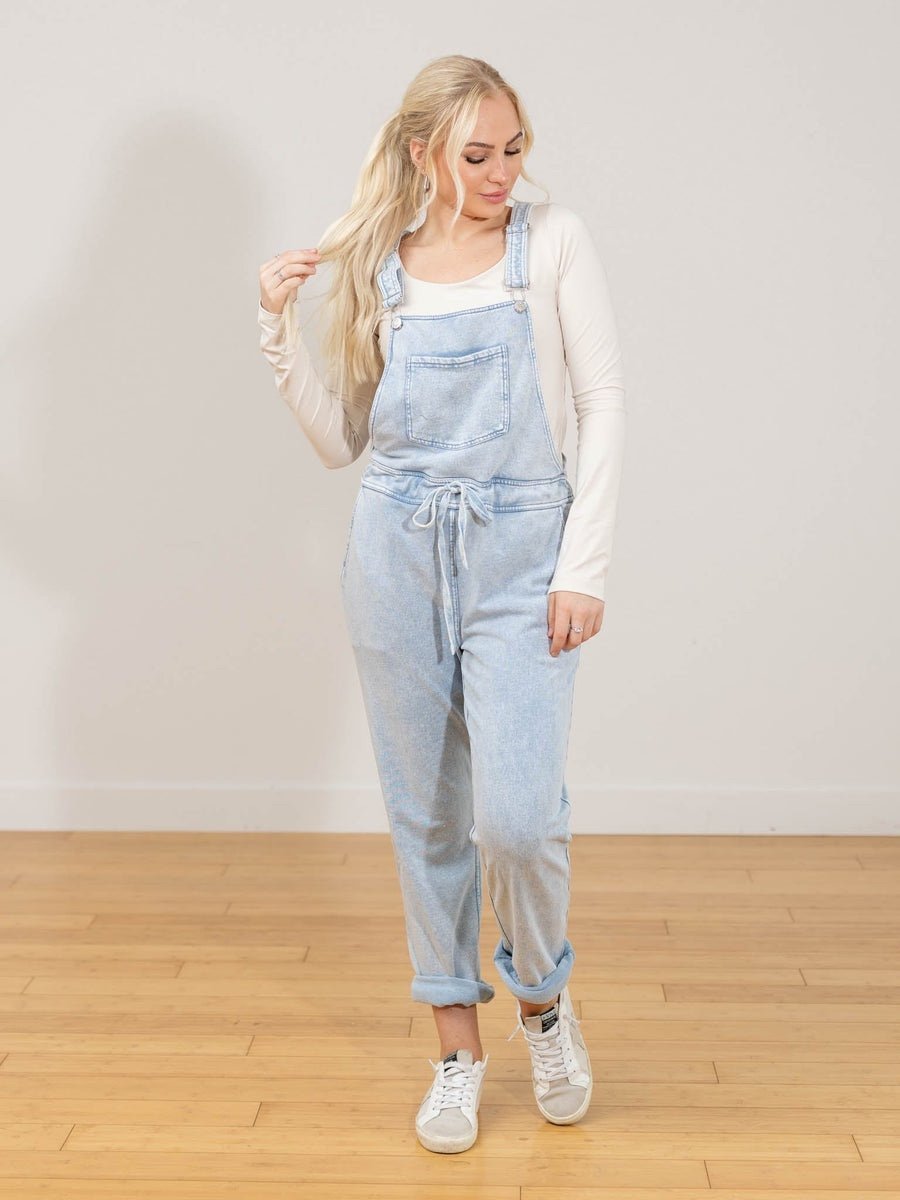 NWT Z supply Knit denim overalls wasted indigo Large