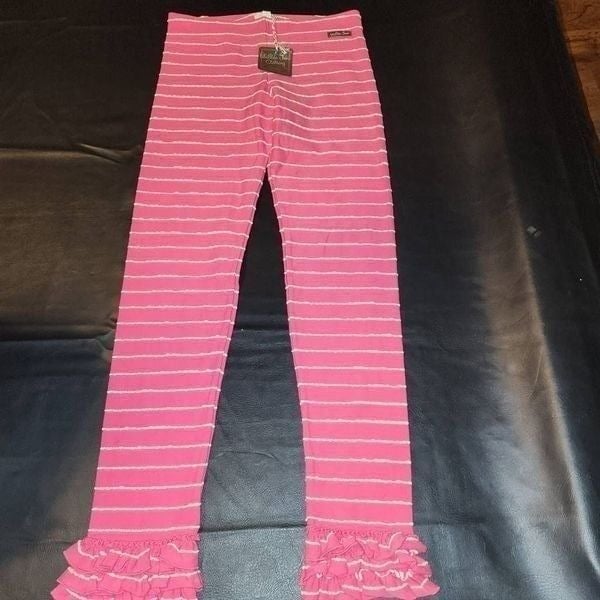 NWT Matilda Jane Girls Friends Forever Gianna Pink Ruffled Striped Leggings 14