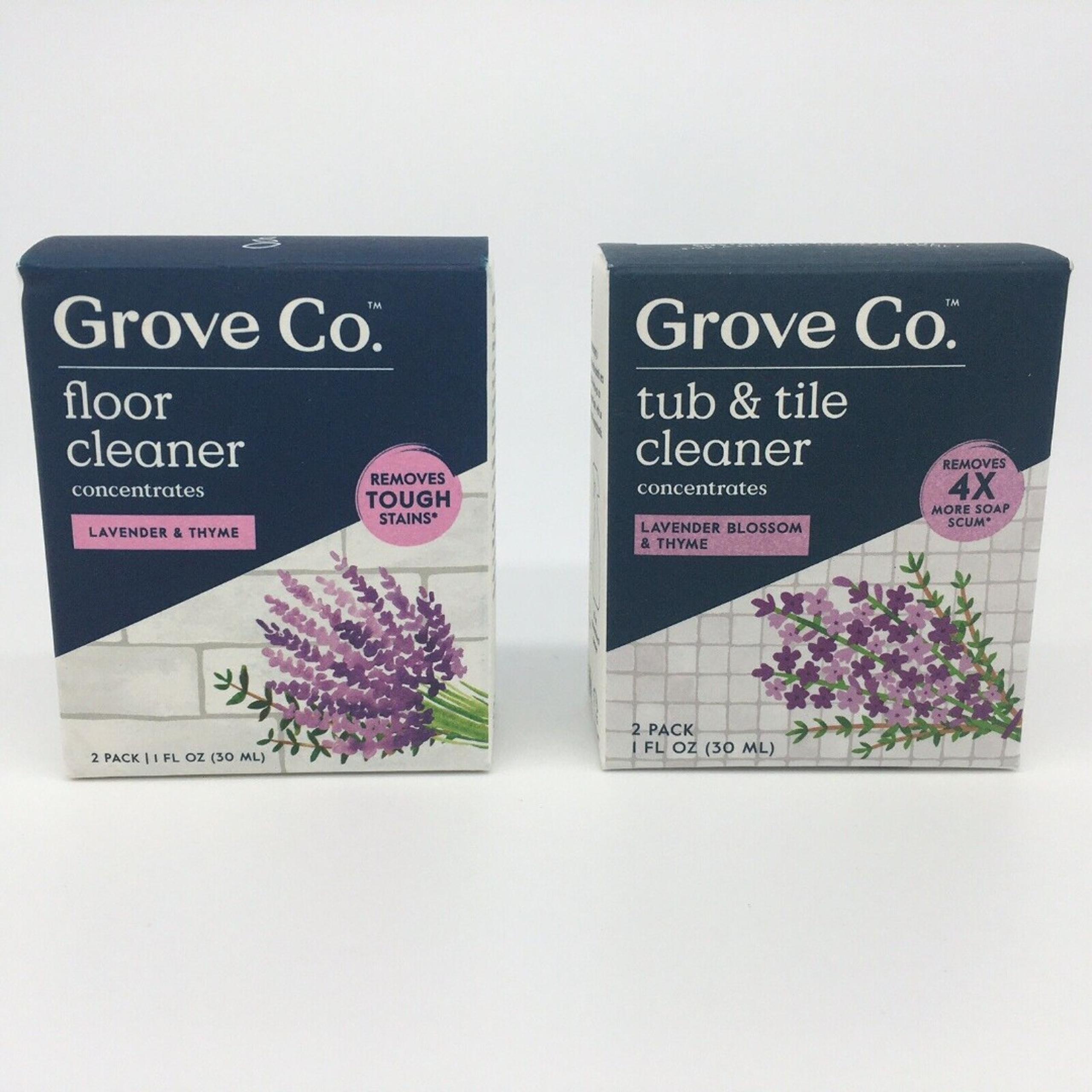 Lot of 2 Grove Co Tub & Tile Floor Cleaner Concentrates Lavender Blossom & Thyme - Grover Pro