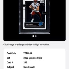 2022 DONRUSS OPTIC #205 SAM HOWELL RATED ROOKIE RC WASHINGTON GEM MINT SGC 10