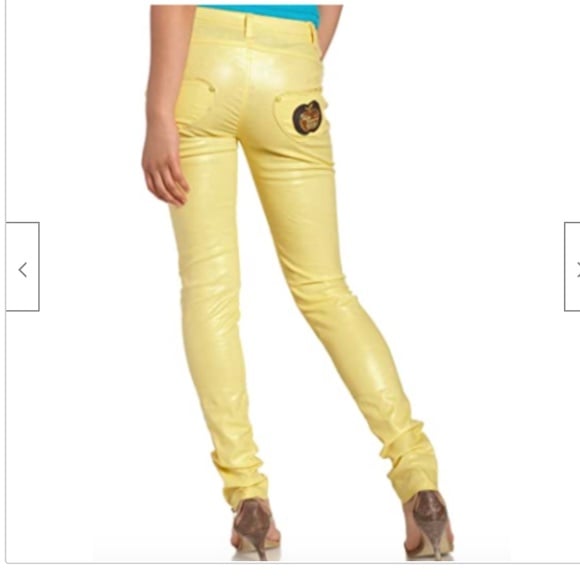 NWT Apple Bottoms Y2K yellow linen shiny Skinny pants sz 5 / 6