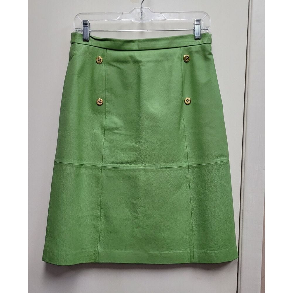 Terry Lewis Classic Luxuries Lime Green Leather Skirt Women's Size 8