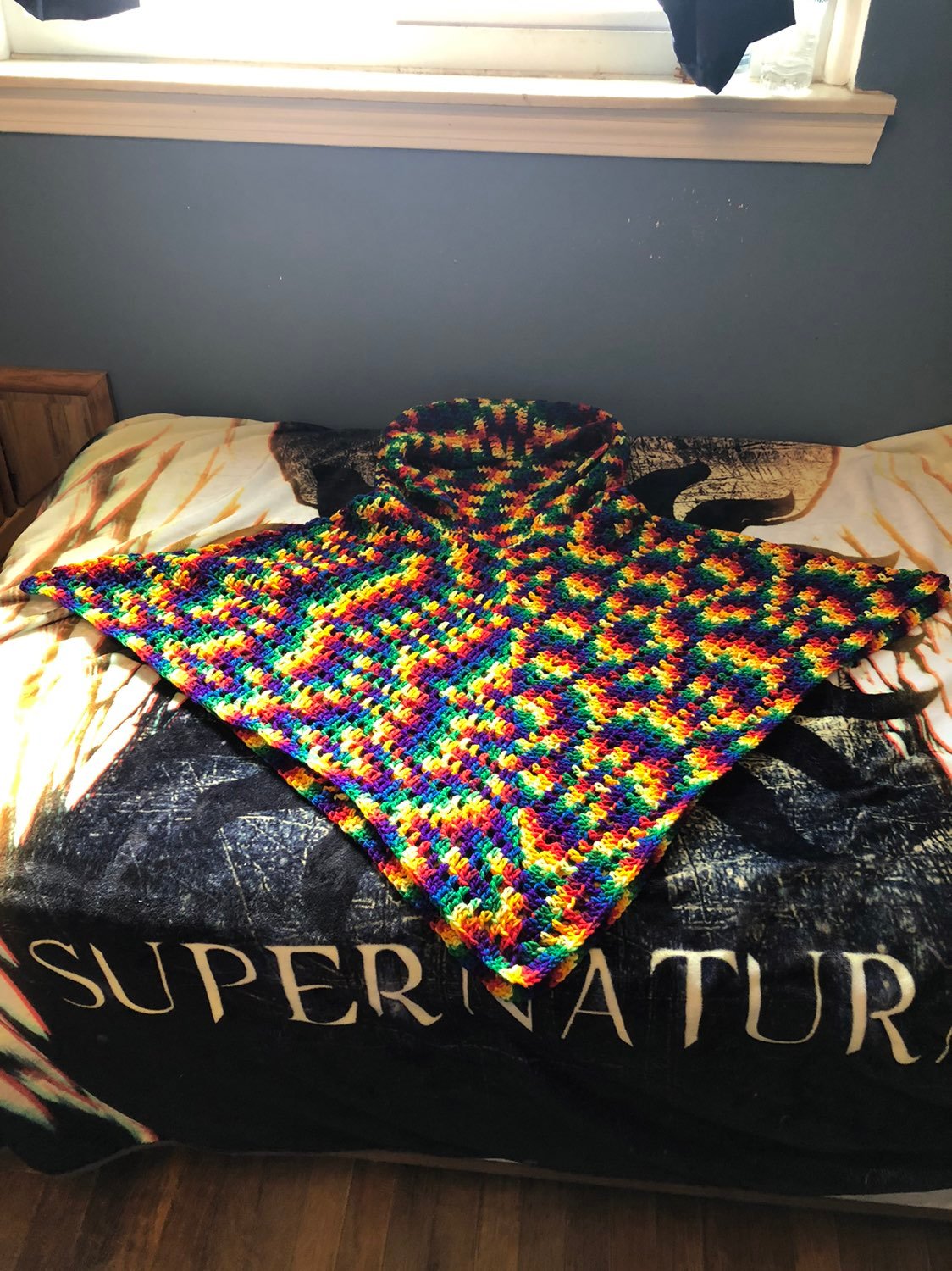 Rainbow hooded poncho