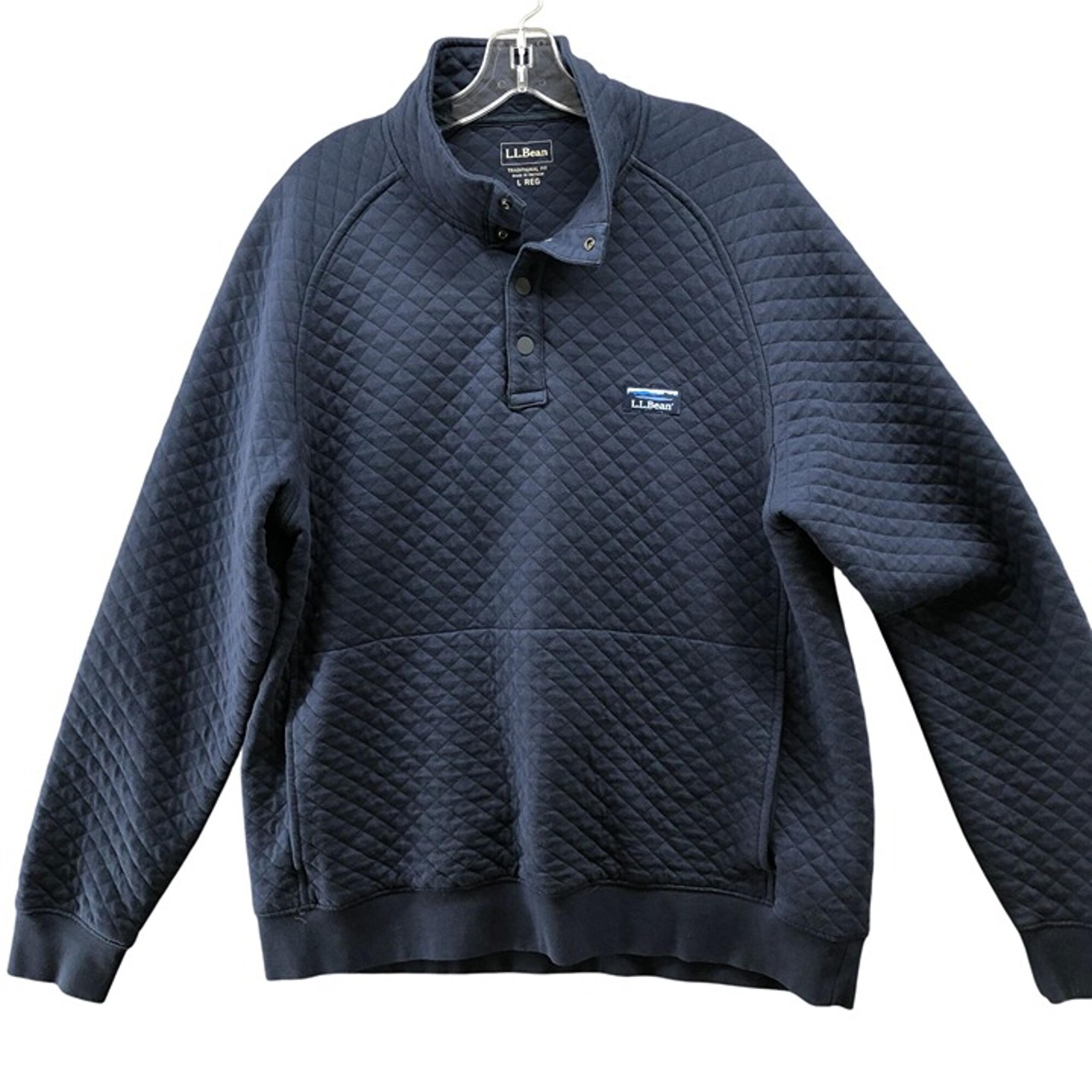 L.L. Bean Quilted Sweatshirt Mens L Reg Navy Blue 1/4 Snap Button Pullover
