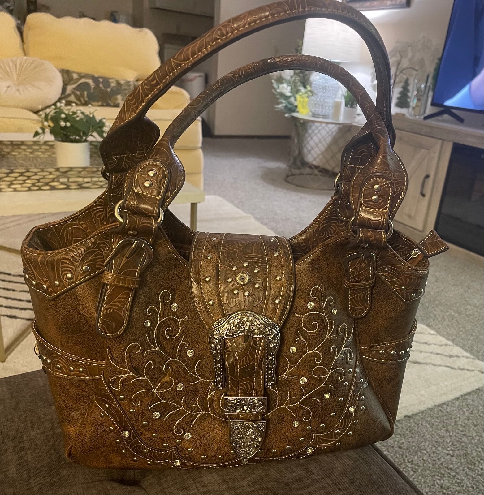 Western Brown Leather Shoulder Bag AND Matching Crossbody Wallet