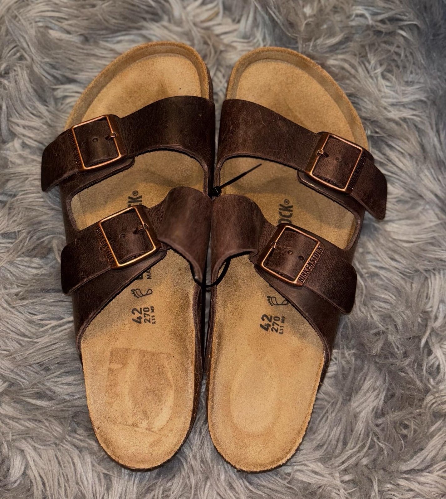 PRE-OWNED Birkenstock Arizona Leather Dual-Buckle Slide Sandals
