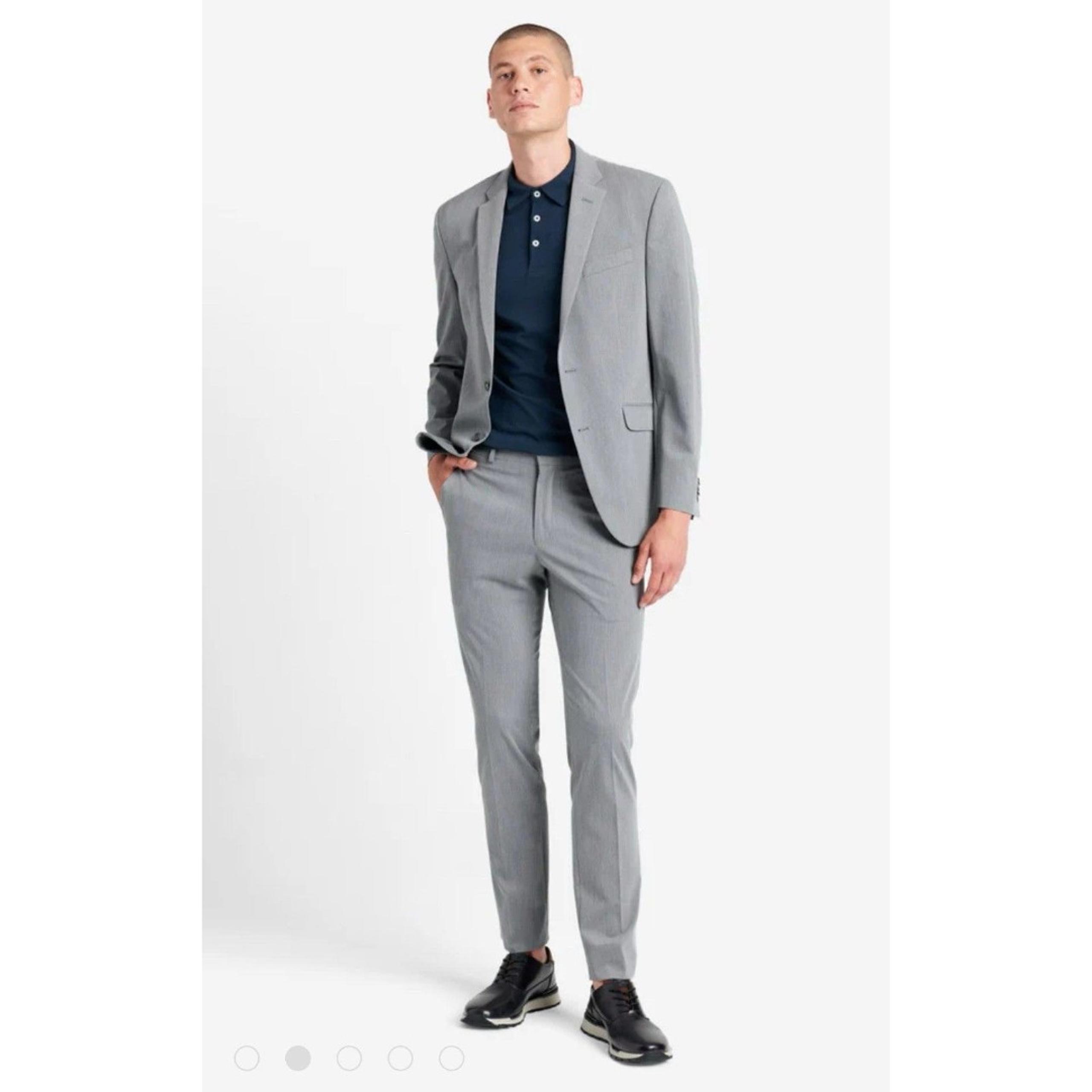 395$ Kenneth Cole Techni-Cole suit set Slim-Fit 2pcs Jacket Pants 44L 37W GRAY