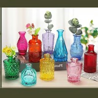 NEW Set of 10 Colored Glass Bud Flowers Vintage Vases ( rustic decoration floral